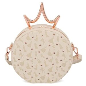 loungefly womens princess metal crown faux leather shoulder handbag ivory small
