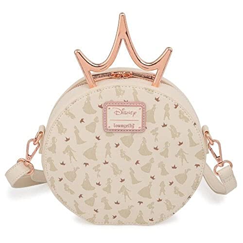 Loungefly Womens Princess Metal Crown Faux Leather Shoulder Handbag Ivory Small