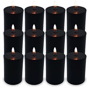 black pillar candles, 12 packs 2×3 inch unscented dripless cylinder candles for home, halloween, party (24 hour)