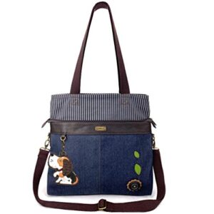 chala stripe canvas convertible tote shoulder handbag with leather playful animal keyfob -823