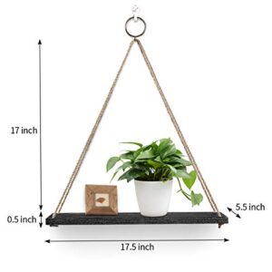 Hoofaway Hanging Shelves Wall Mounted Wood Shelves Lightweight and Durable Farmhouse Rope Shelves for Living Room Bedroom Bathroom Kitchen Black 3PCS