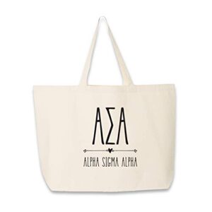 greek letters and stylized alpha sigma alpha printed with heart design – large canvas tote bag for women – tote bags for sorority