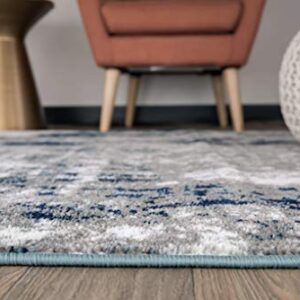 Rugshop Contemporary Abstract Distressed Area Rug 5' x 7' Blue