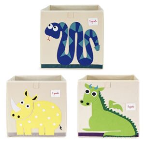 3 sprouts kids childrens 13 inch square felt green dragon foldable storage cube bin with blue snake and yellow rhino fabric storage cube bins