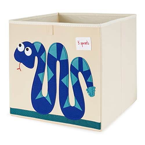 3 Sprouts Kids Childrens 13 Inch Square Felt Green Dragon Foldable Storage Cube Bin with Blue Snake and Yellow Rhino Fabric Storage Cube Bins