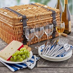 Hoan 5249894 Picnic Basket Set with Utensils and Dinnerware, 4-Person, Assorted