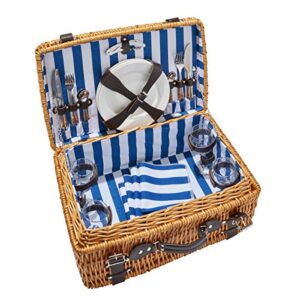 Hoan 5249894 Picnic Basket Set with Utensils and Dinnerware, 4-Person, Assorted