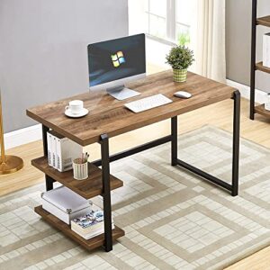 foluban computer desk, home office desk with 2 storage shelves on left or right, modern writing desk, simple wooden study table, oak 55 inch.