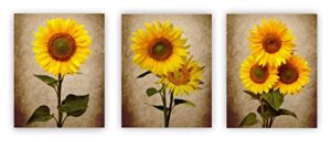 barri design sunflower decor wall art prints set of 3(8″ x 10″ sunflowers canvas wall art sunflower wall pictures for bedroom kitchen living room wall decorations (unframed)