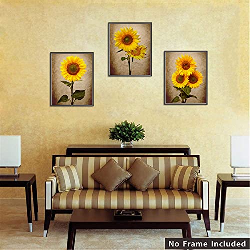 Barri Design Sunflower Decor Wall Art Prints Set of 3(8" x 10" Sunflowers Canvas Wall Art Sunflower Wall Pictures for Bedroom Kitchen Living Room Wall Decorations (Unframed)