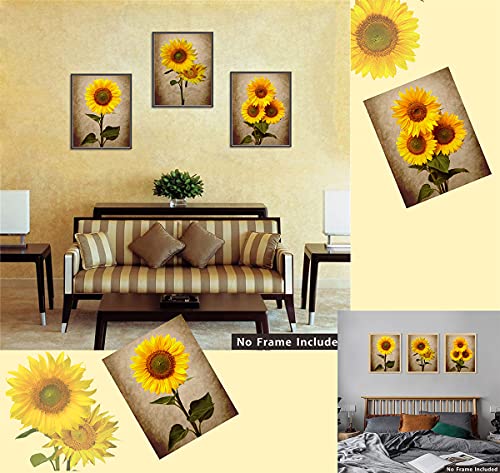 Barri Design Sunflower Decor Wall Art Prints Set of 3(8" x 10" Sunflowers Canvas Wall Art Sunflower Wall Pictures for Bedroom Kitchen Living Room Wall Decorations (Unframed)