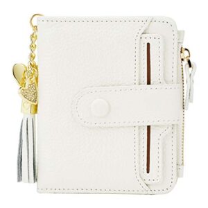 women’s rfid mini soft leather bifold wallet with id window card sleeve coin purse (white)