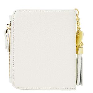 Women's RFID Mini Soft Leather Bifold Wallet With ID Window Card Sleeve Coin Purse (White)