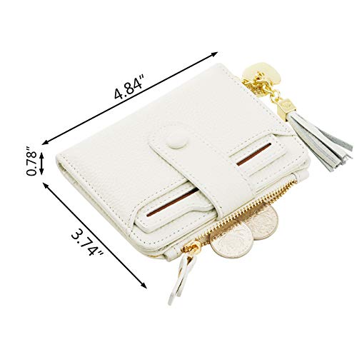 Women's RFID Mini Soft Leather Bifold Wallet With ID Window Card Sleeve Coin Purse (White)