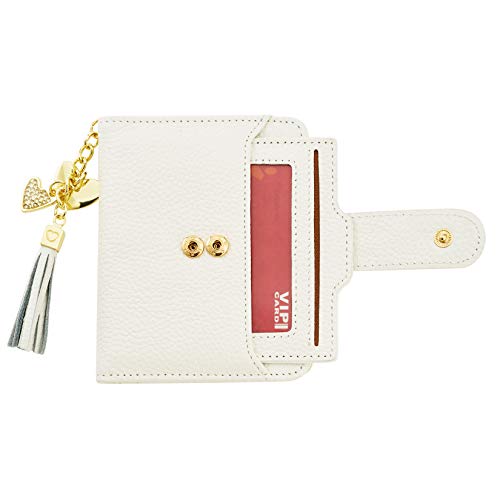 Women's RFID Mini Soft Leather Bifold Wallet With ID Window Card Sleeve Coin Purse (White)