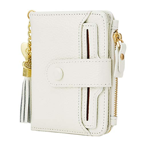 Women's RFID Mini Soft Leather Bifold Wallet With ID Window Card Sleeve Coin Purse (White)