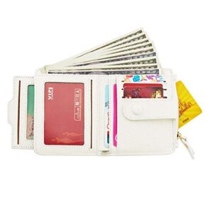 Women's RFID Mini Soft Leather Bifold Wallet With ID Window Card Sleeve Coin Purse (White)