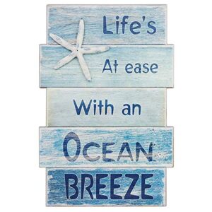 starfish beach sign for home decor,vintage beach theme bathroom wall decor wall art plaque with quote sayings – life’s at ease with an ocean breeze 11.5″ x 17″