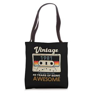 vintage 1981 cassette tape 40 awesome 40th birthday gift tote bag