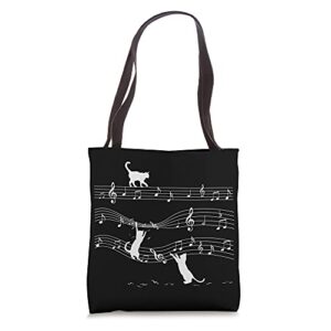 piano music notes playful cat tote bag