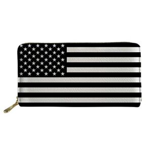 wellflyhom black american flag leather wallet ladies clutch purse zip around credit card passport cash organizer for women young men