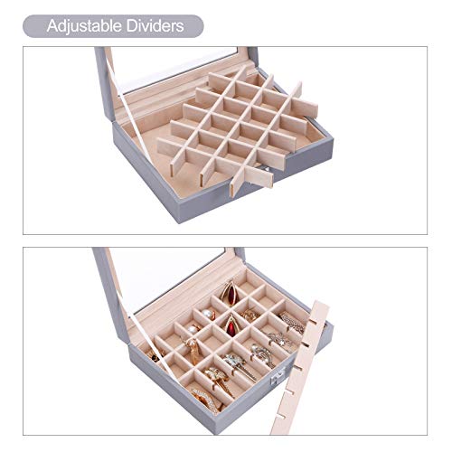 BEWISHOME Earring Jewelry Box 24 Slots Earring Holder Organizer for Girls Women Gifts Jewelry Box for Earrings Display Storage Case with Clear Glass Top Grey SSH17H