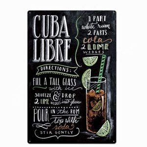 original vintage design cuba libre cocktail recipe tin metal signs wall art, thick tinplate print poster wall decoration bar/kitchen (cuba libre, 8×12 inches (20×30 cm))