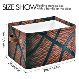 TropicalLife Rectangular Storage Bin Cube Sport Ball Basketball Theme Foldable Organizer Basket with Handles, Collapsible Storage Box for Kids Toy Shelf Closet Nursery