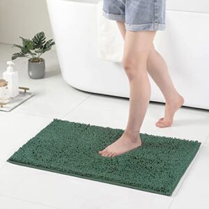 nulubuu chenille extra soft bathroom rug mat, 16 x 24 inches, extra absorbent shaggy and non slip rug, machine wash dry, green