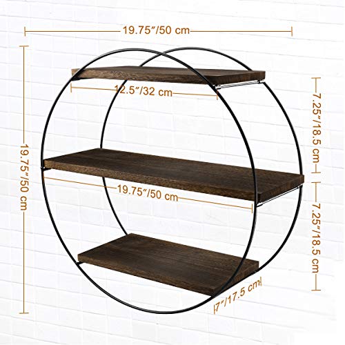 Befayoo Floating Shelves for Wall, Rustic Wood Geometric Style Decor Shelf for Bathroom Bedroom Living Room Kitchen Office (Round, Retro Brown)