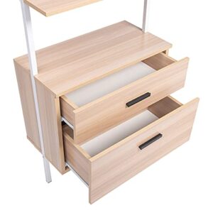 WEI WEI GLOBAL 3 Tiers Industrial Wall-Mounted Bookshelf with 2 Wood Drawers & Matte Steel Frame, Oak