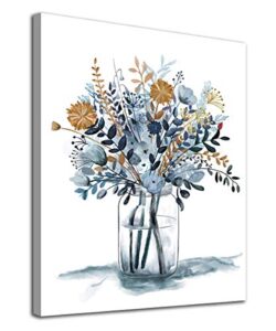 navy blue flowers canvas wall art bedroom wall decor minimalistic bouquet canvas pictures blossom watercolor artwork for living room bathroom home office decoration indigo floral canvas prints 12 x 16