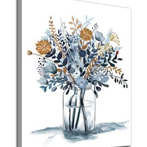 Navy Blue Flowers Canvas Wall Art Bedroom Wall Decor Minimalistic Bouquet Canvas Pictures Blossom Watercolor Artwork for Living Room Bathroom Home Office Decoration Indigo Floral Canvas Prints 12 x 16