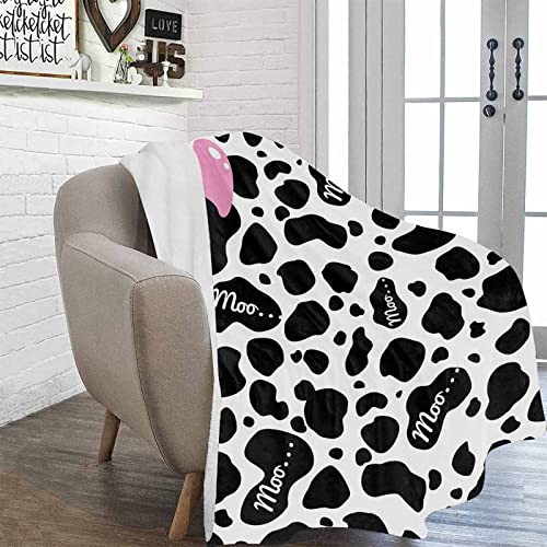 DIYKST Cow Print Blanket Black and White Cow Throw Blanket Flannel Fleece Super Soft Fuzzy Cozy Couch Gift for Mom Merry Christmas New Year Gift(50" x 60")