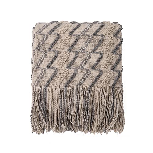 Bigreat Knitted Throw Blanket, 50x60 Inch, Textured Throw Blankets for Couch Bed Sofa Travel, Knit Woven Blanket for Women, Men and Kids, Boho Decorative Blanket with Tassels