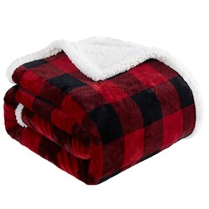 touchat sherpa red and black buffalo plaid christmas throw blanket, fuzzy fluffy soft cozy blanket, fleece flannel plush microfiber blanket for couch bed sofa (60″ x 70″)