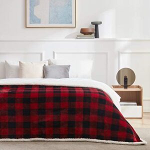 Touchat Sherpa Red and Black Buffalo Plaid Christmas Throw Blanket, Fuzzy Fluffy Soft Cozy Blanket, Fleece Flannel Plush Microfiber Blanket for Couch Bed Sofa (60" X 70")