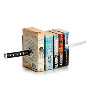 zwcibn book ends decorative, modern metal funny unique black dvd bookends for shelves, katana book stopper holder for office home , desk gifts book stands for men and book lovers