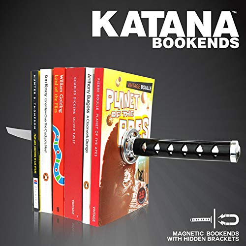 ZWCIBN Book Ends Decorative, Modern Metal Funny Unique Black DVD Bookends for Shelves, Katana Book Stopper Holder for Office Home , Desk Gifts Book Stands for Men and Book Lovers