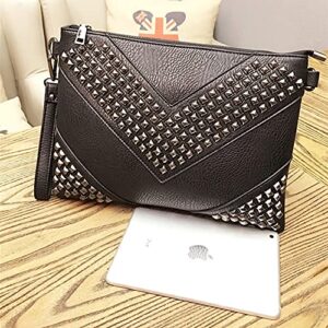 NIGEDU Oversized Clutch Bag Purse Women PU Leather Crossbody Shoulder Bags Studded Wristlet Handbag Rivet Envelope Clutches (Black)