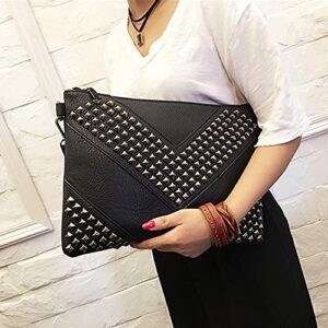 NIGEDU Oversized Clutch Bag Purse Women PU Leather Crossbody Shoulder Bags Studded Wristlet Handbag Rivet Envelope Clutches (Black)