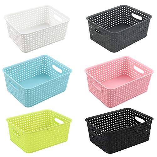 Rinboat Multi-Colored Plastic Storage Baskets, Office Drawer Organizer Baskets, 6 Packs, F