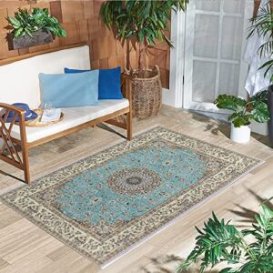 Xinlife Vintage Rug 2.6'x4' Traditional Persian Oriental Throw Area Rug Washable Non-Slip Soft Accent Small Rugs for Bedroom Kitchen Hallway Entryway Doorway Oriental Blue 2.6*4