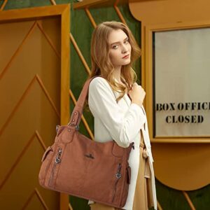 Women Shoulder Handbag Purse Top-Handle Hobo Roomy Casua Ladies' Shoulder Bag Fashion PU Tote Satchel Bag for Women (AK-#1193-2#6802#173BROWN)