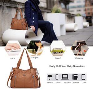 Women Shoulder Handbag Purse Top-Handle Hobo Roomy Casua Ladies' Shoulder Bag Fashion PU Tote Satchel Bag for Women (AK-#1193-2#6802#173BROWN)