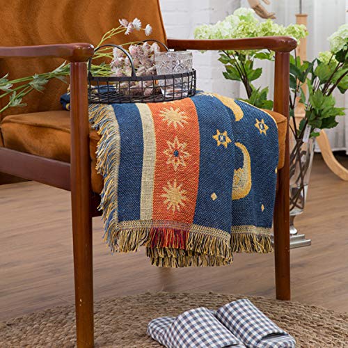 Boho Throw Blanket for Couch, Soft Woven Cotton Jacquard Tassels Throw Blankets for Bed Bohemian Couch Sofa Chair Slipcover Bedspreads Knitted Rug Bed Couch Protector Case for Home Office Decor