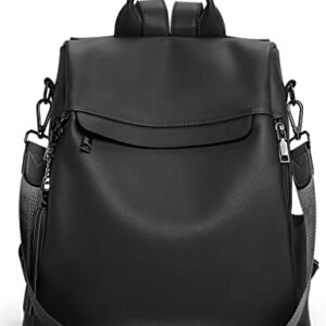 Telena Backpack Purse for Women, PU Leather Anti Theft Travel Backpack Purse Shoulder Bags with Tassel Pure Black