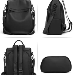 Telena Backpack Purse for Women, PU Leather Anti Theft Travel Backpack Purse Shoulder Bags with Tassel Pure Black