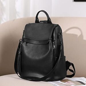 Telena Backpack Purse for Women, PU Leather Anti Theft Travel Backpack Purse Shoulder Bags with Tassel Pure Black