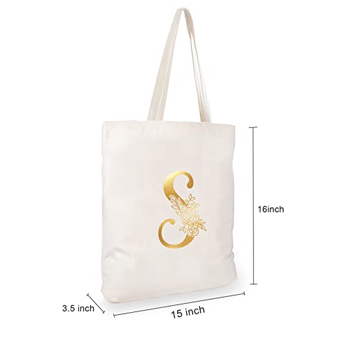 CARAKNOTS Canvas Tote Bag Initial S Birthday Gifts for Women Personalized Monogrammed Tote Bag for Wedding Valentine's Christmas Graduation Gifts for Teacher Mom Friends Sister Initial Bag Cotton